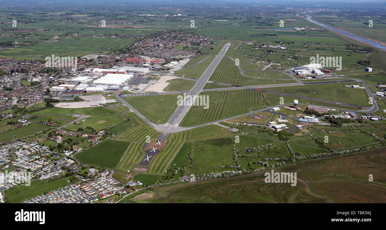 Vista aérea de BAE Systems Warton aeródromo cerca de Preston, Lancashire Foto de stock