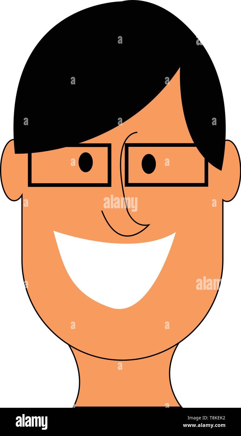 Caricatura de un hombre vestido con lentes de cristal negro rectangular que  no tiene marco o templo parece feliz mientras sonríe, vector, dibujo a  color o illustrat Imagen Vector de stock -