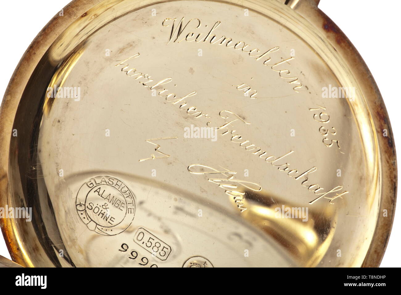 Adolf Hitler - presentación de un reloj de bolsillo al Reichsführer-SS  Heinrich Himmler, Navidad 1935 - hecha por Lange & Söhne/Glashütte i./sa.  Gold Hunter caso reloj de bolsillo. Varias marcas, finura '0.585',