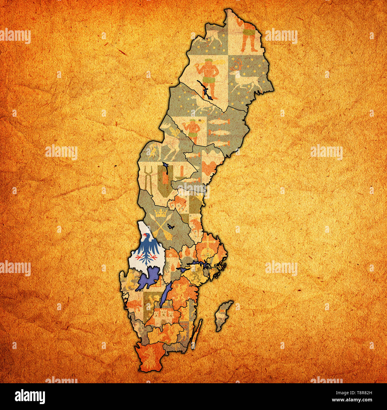 Pabellón de Varmland county en el mapa de las divisiones