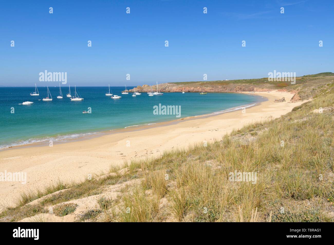 Francia, Morbihan, Houat, costa sureste, la playa de Treac'h Salus Foto de stock