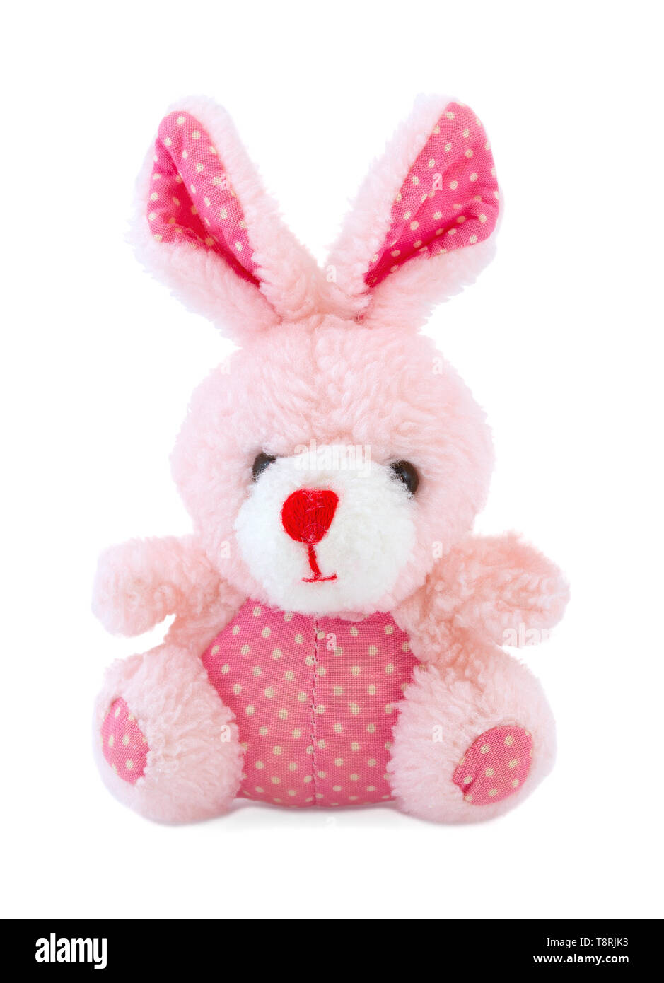 Muñeco de peluche conejo rosa aislado sobre fondo blanco. Conejo de peluche  de felpa títere en blanco como telón de fondo. Pinky conejo de peluche de  juguete. Conejito de Pascua. La Pascua