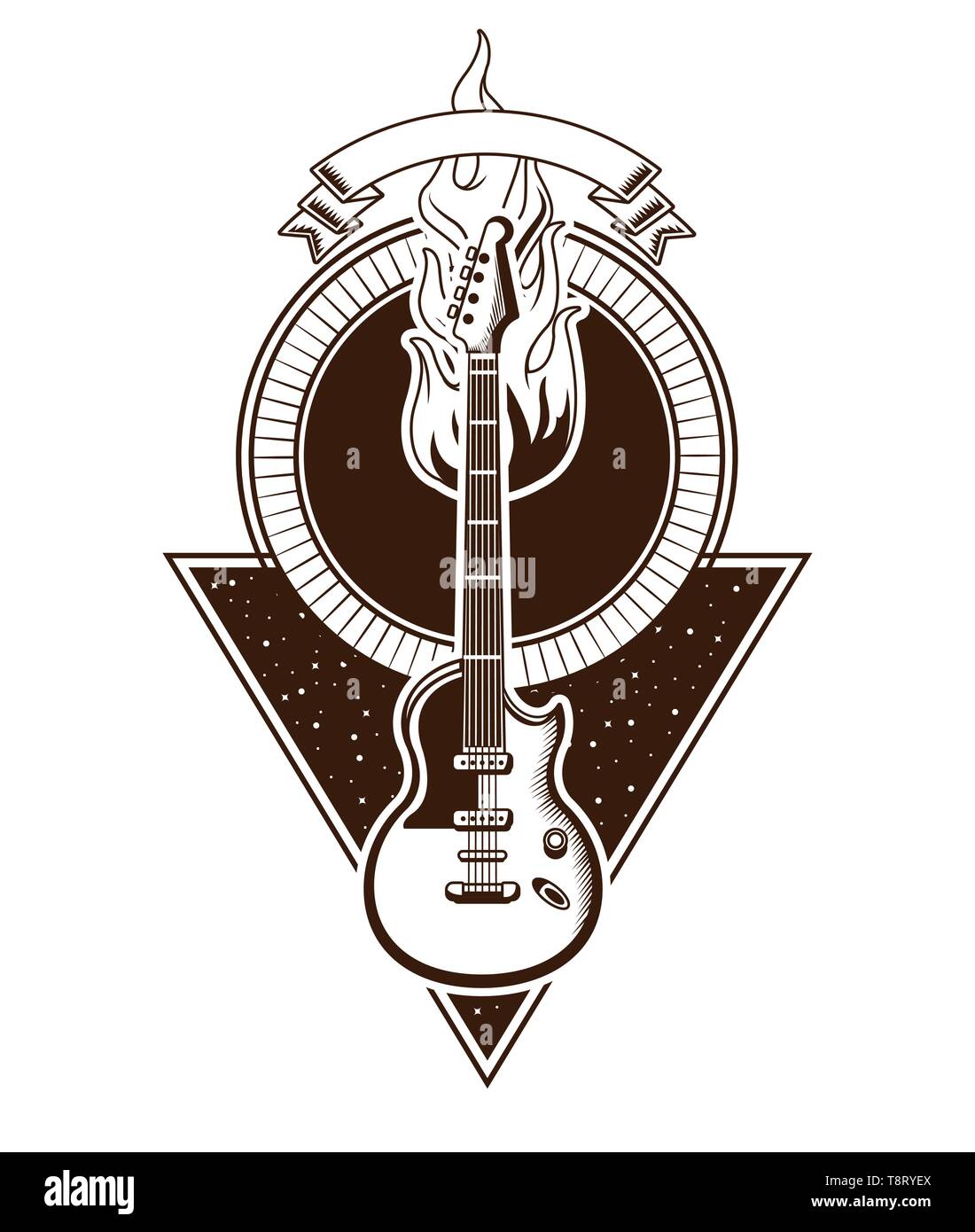 El rock and roll vintage emblema con dibujos Imagen Vector de stock - Alamy