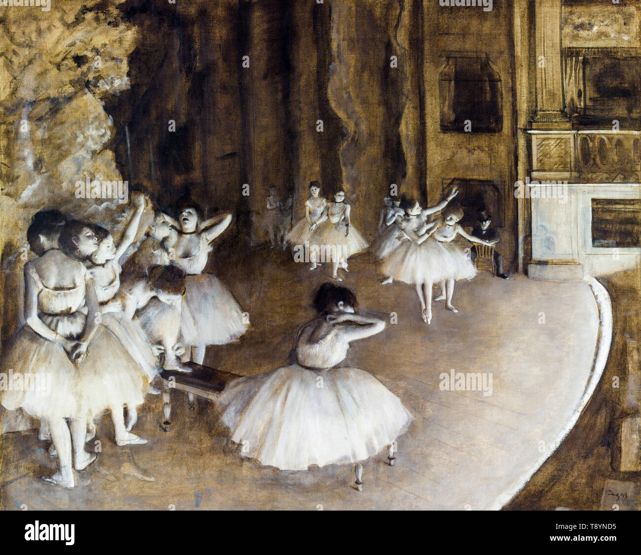 El ensayo de ballet en el escenario, pintura de Edgar Degas, 1874 ...