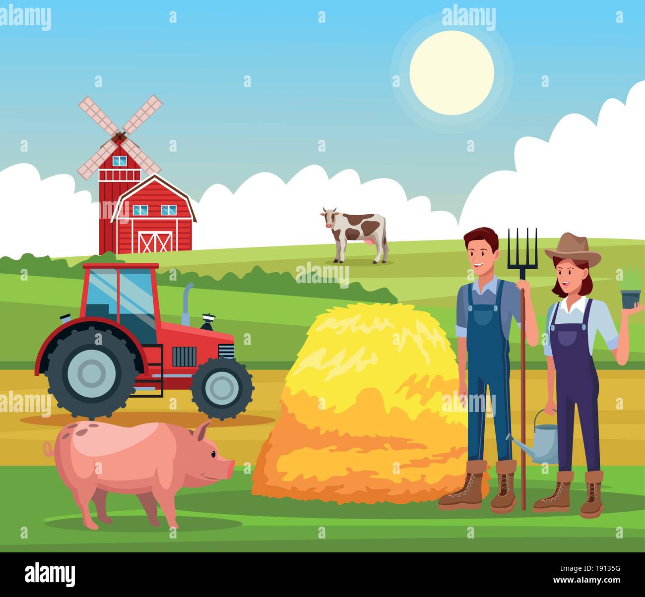 Explotaciones rurales dibujos animados Imagen Vector de stock - Alamy
