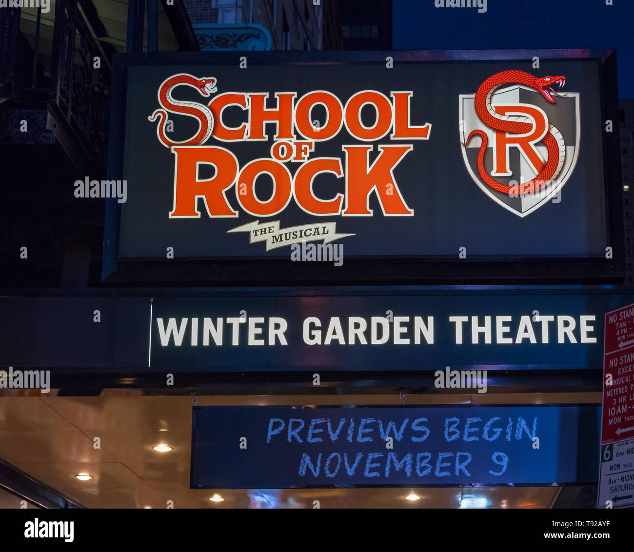 Escuela de Rock, el musical en el Winter Garden Theatre School of Rock es un musical de rock con música de Andrew Lloyd Webber, letra de Glenn Slater y un b Foto de stock