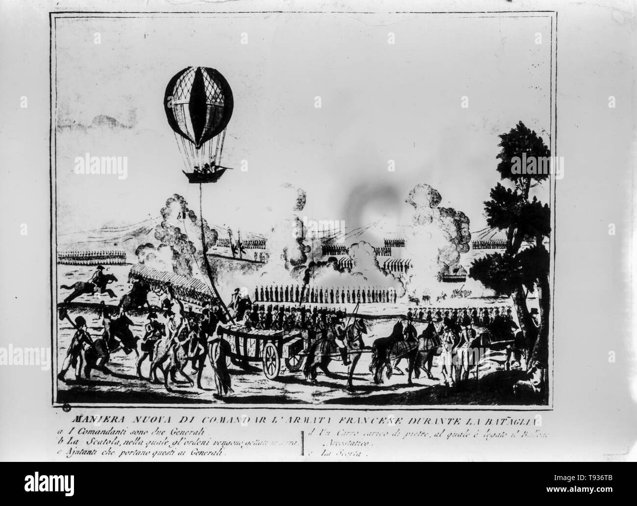 Impresión vintage de la batalla de Fleurus, guerra de la primera coalición, 1794 Foto de stock