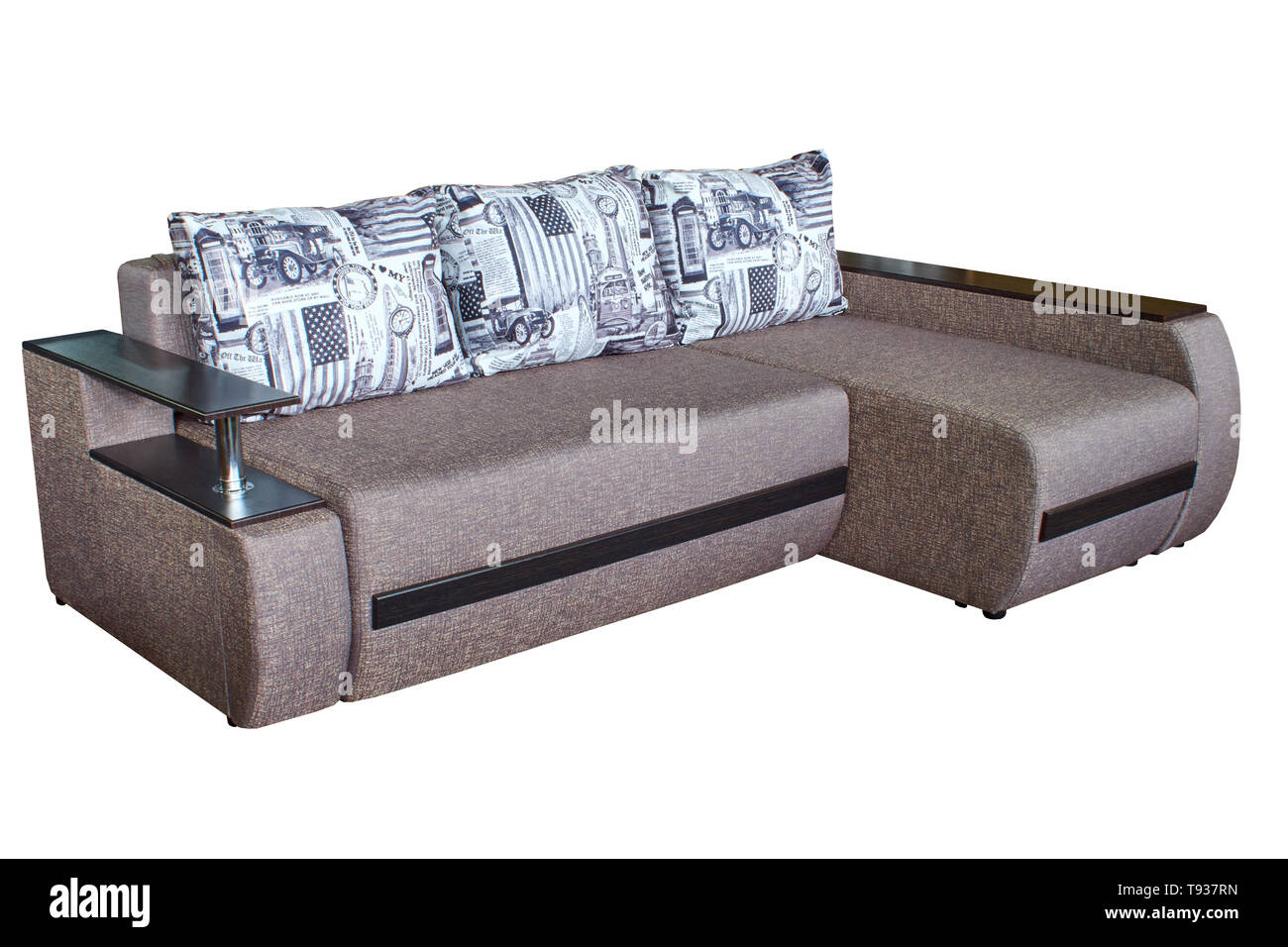 Los grandes y modernos acogedor sofá esquina con superposiciones y  reposabrazos otkryvnymi de madera sobre un fondo blanco Fotografía de stock  - Alamy