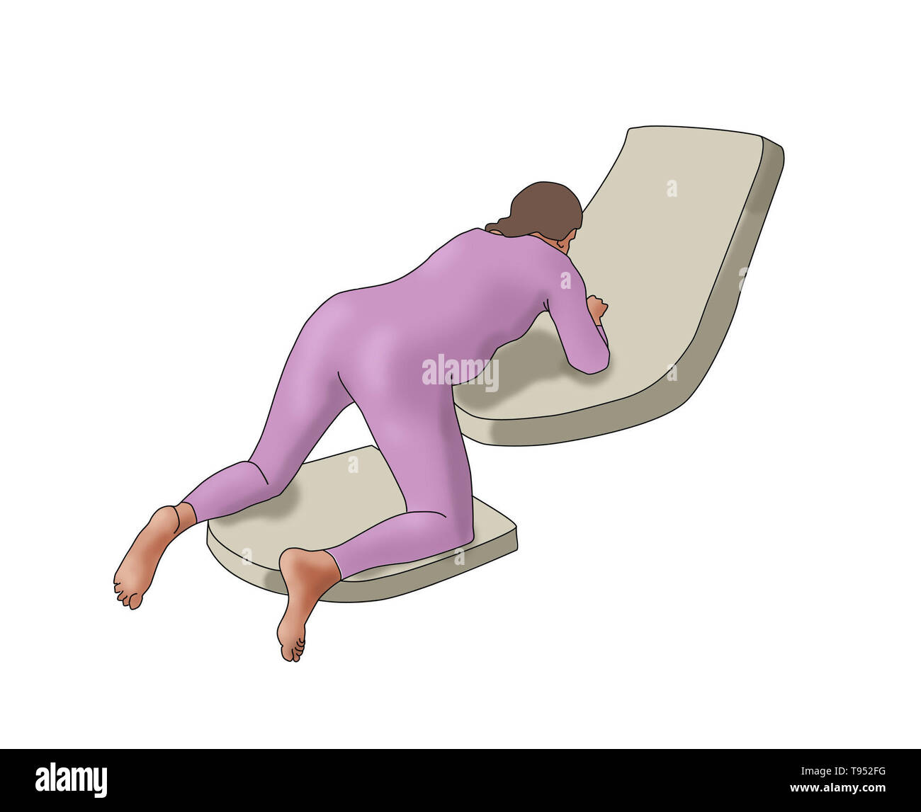 Ilustración que muestra una mujer en todos los fours posición de parto. Foto de stock