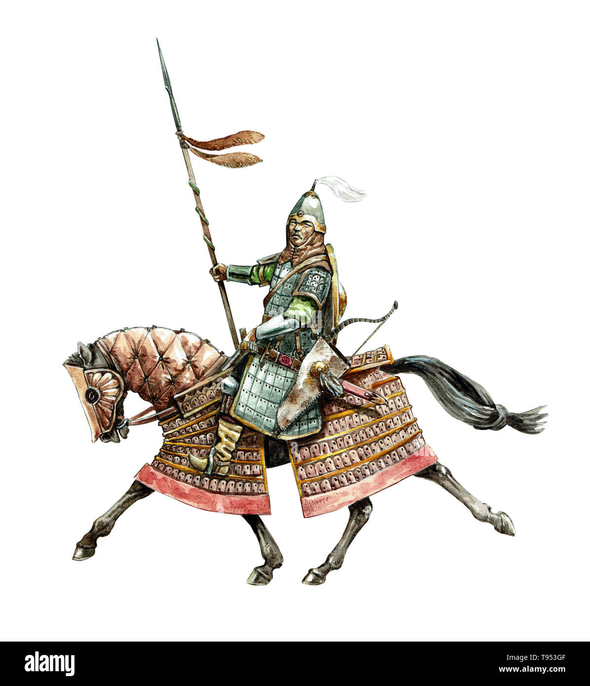 Guerrero mongol. Ilustración de la caballería medieval. Ilustración histórica. Foto de stock