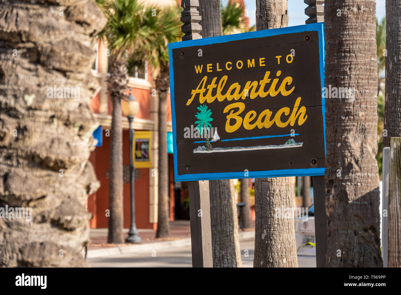 Atlantic Beach signo positivo en el noreste de Florida, al este de Jacksonville. (Ee.Uu.) Foto de stock