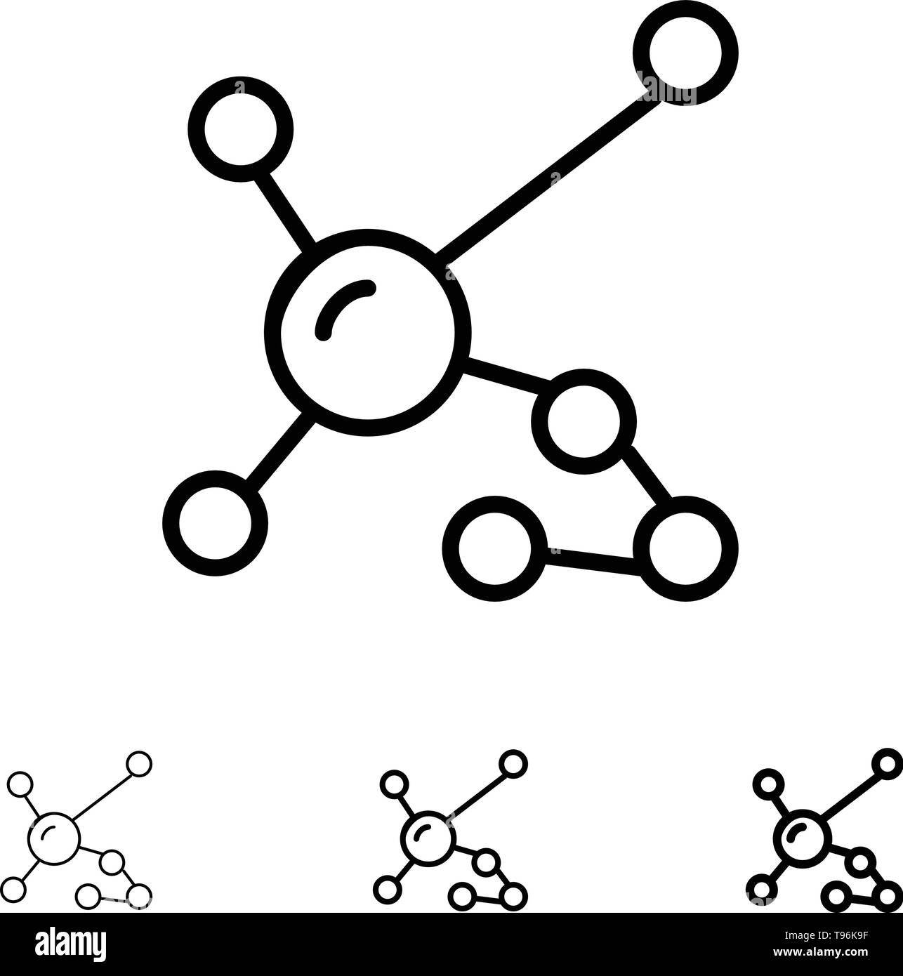 Atom, la bioquímica, la biología, el ADN, genética y audaz línea negra fina  conjunto de iconos Imagen Vector de stock - Alamy