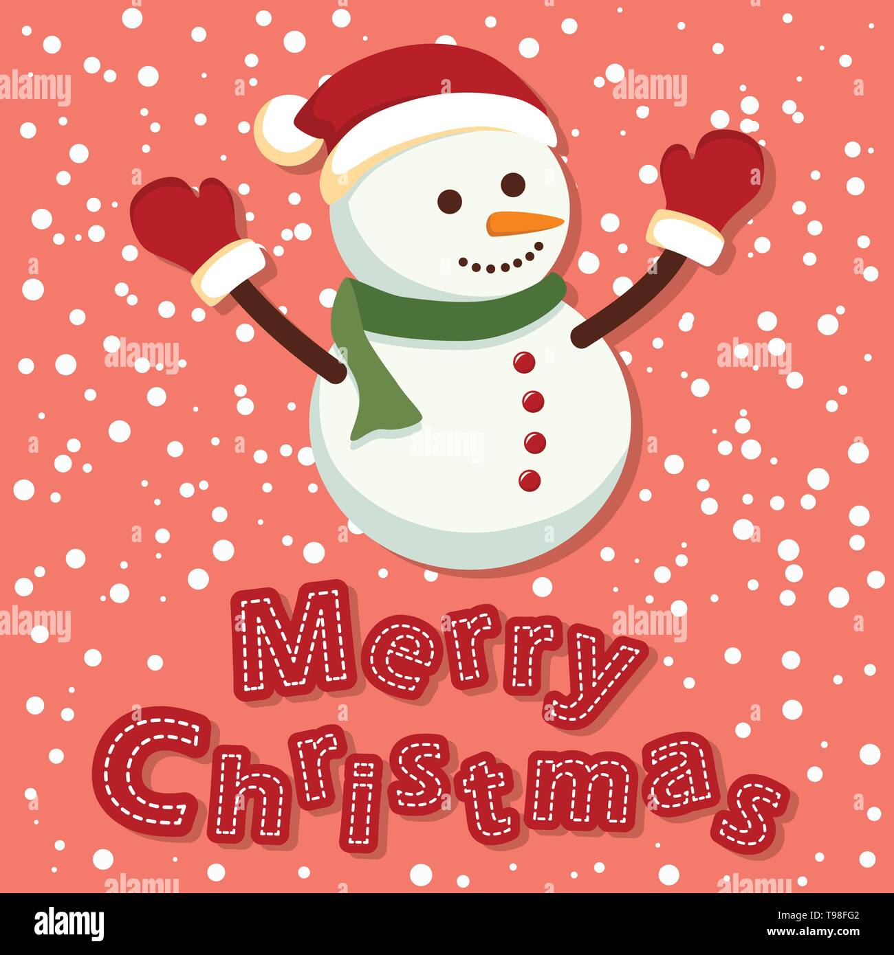 Tarjeta de felicitación de navidad con muñeco de nieve rojo fondo  permanente Imagen Vector de stock - Alamy