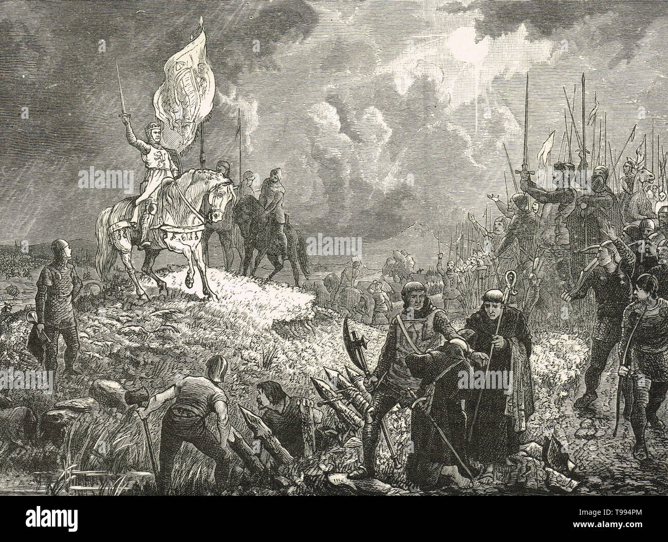 Robert Bruce abordar sus tropas, Batalla de Bannockburn, el 24 de junio de 1314 Foto de stock