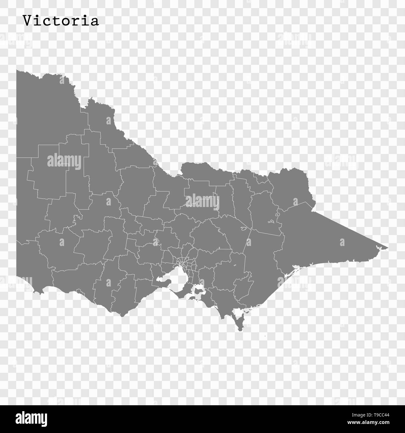 Mapa de alta calidad de Victoria es un estado de Australia, con los bordes de las zonas de gobierno local. Ilustración del Vector