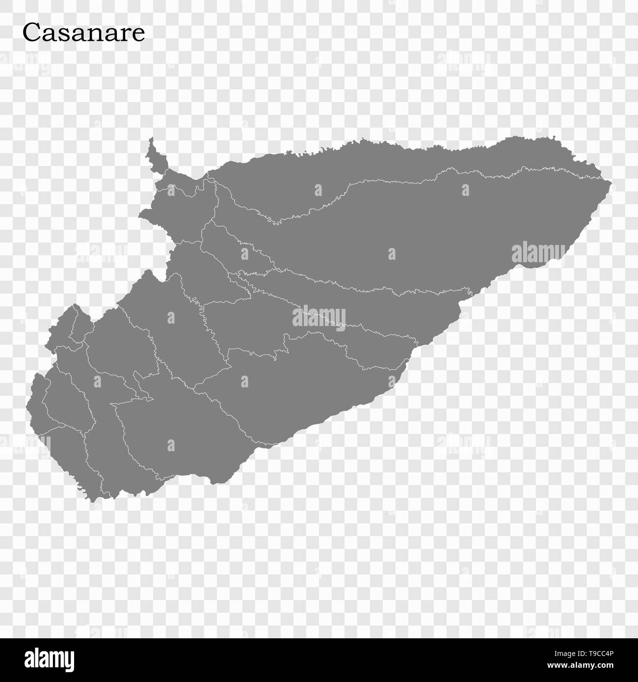 Mapa de alta calidad de Casanare es un estado de Colombia, con las fronteras de los distritos Ilustración del Vector