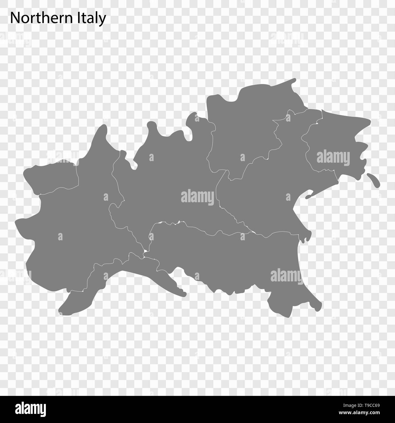 Mapa de alta calidad del norte de Italia es una región de Italia, con fronteras de los distritos Ilustración del Vector