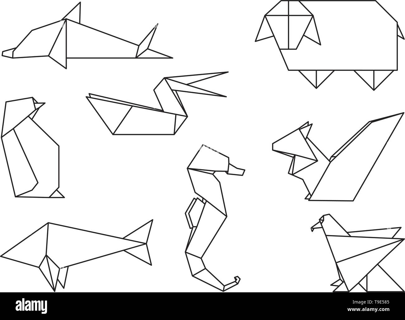 Ilustración de la colección de animales plegado origami vectorial dibujo de  línea Imagen Vector de stock - Alamy