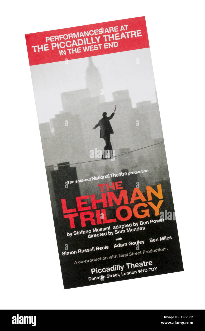 Folleto promocional para el 2019 la producción del Teatro Nacional de la Trilogía Lehman en el Teatro Piccadilly. Foto de stock