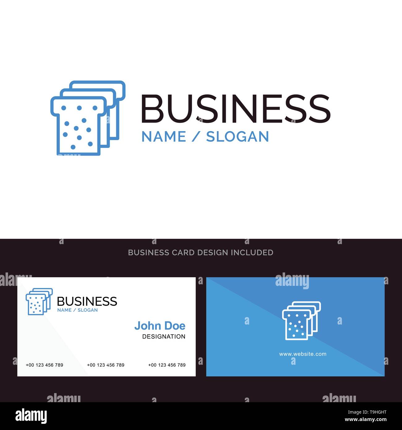 El pan, los alimentos, la educación y el logotipo de la empresa Blue Business Card Template. Diseño frontal y posterior Ilustración del Vector