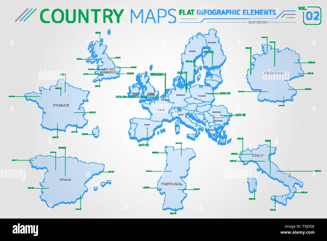 Europa, Reino Unido, Francia, España, Portugal, Italia y Alemania los mapas de vectores. Ilustración del Vector
