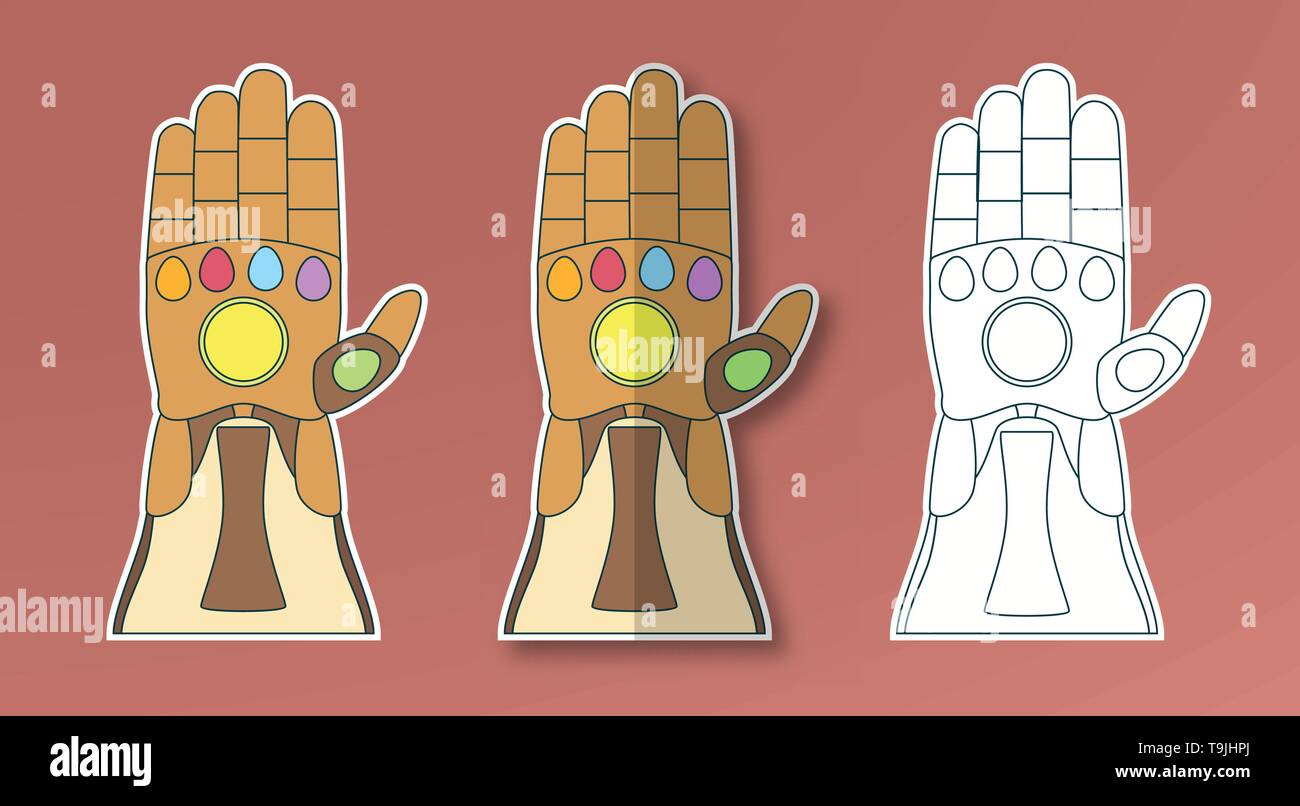 Guante de Thanos con 6 gemas. Ilustración vectorial en papel adhesivo  estilo de corte. Artesanía de arte para niños Imagen Vector de stock - Alamy