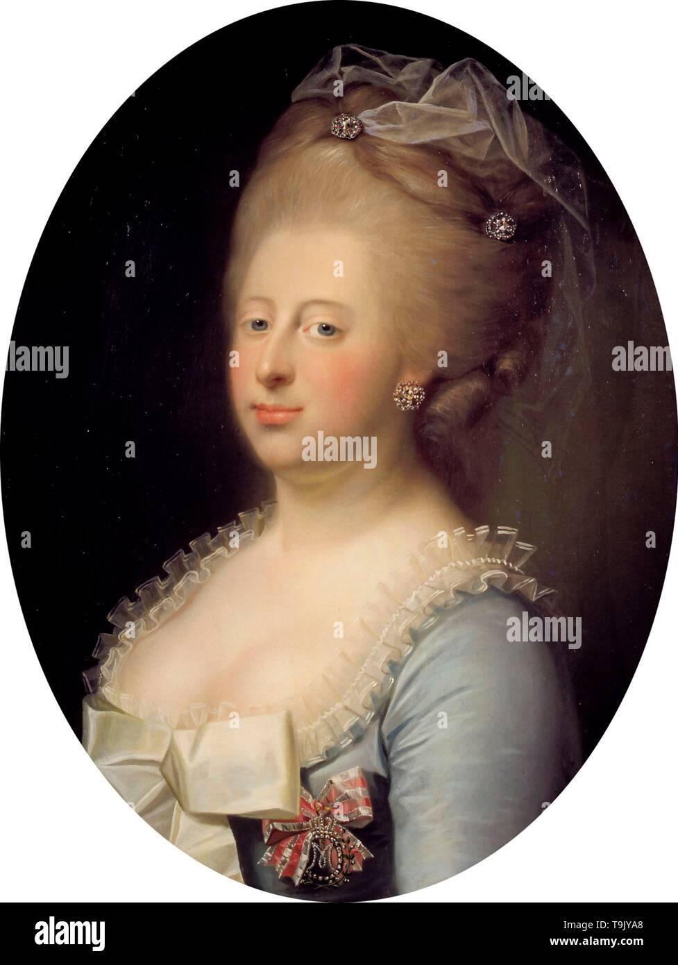Retrato de Caroline Matilde de Gran Bretaña (1751-1775), Reina de Dinamarca. Museo: Kongernes Samling Rosenborg. Autor: Jens Juel. Foto de stock