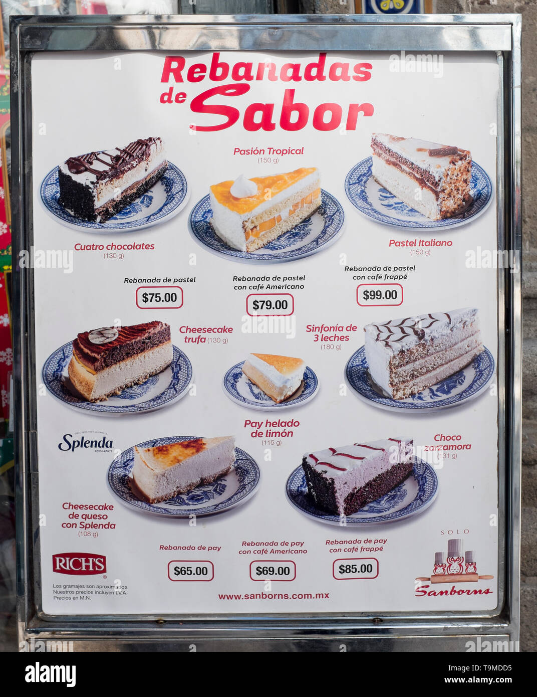 Restaurante Sanborns Junta Menú Pastel Ciudad de México Fotografía de stock  - Alamy