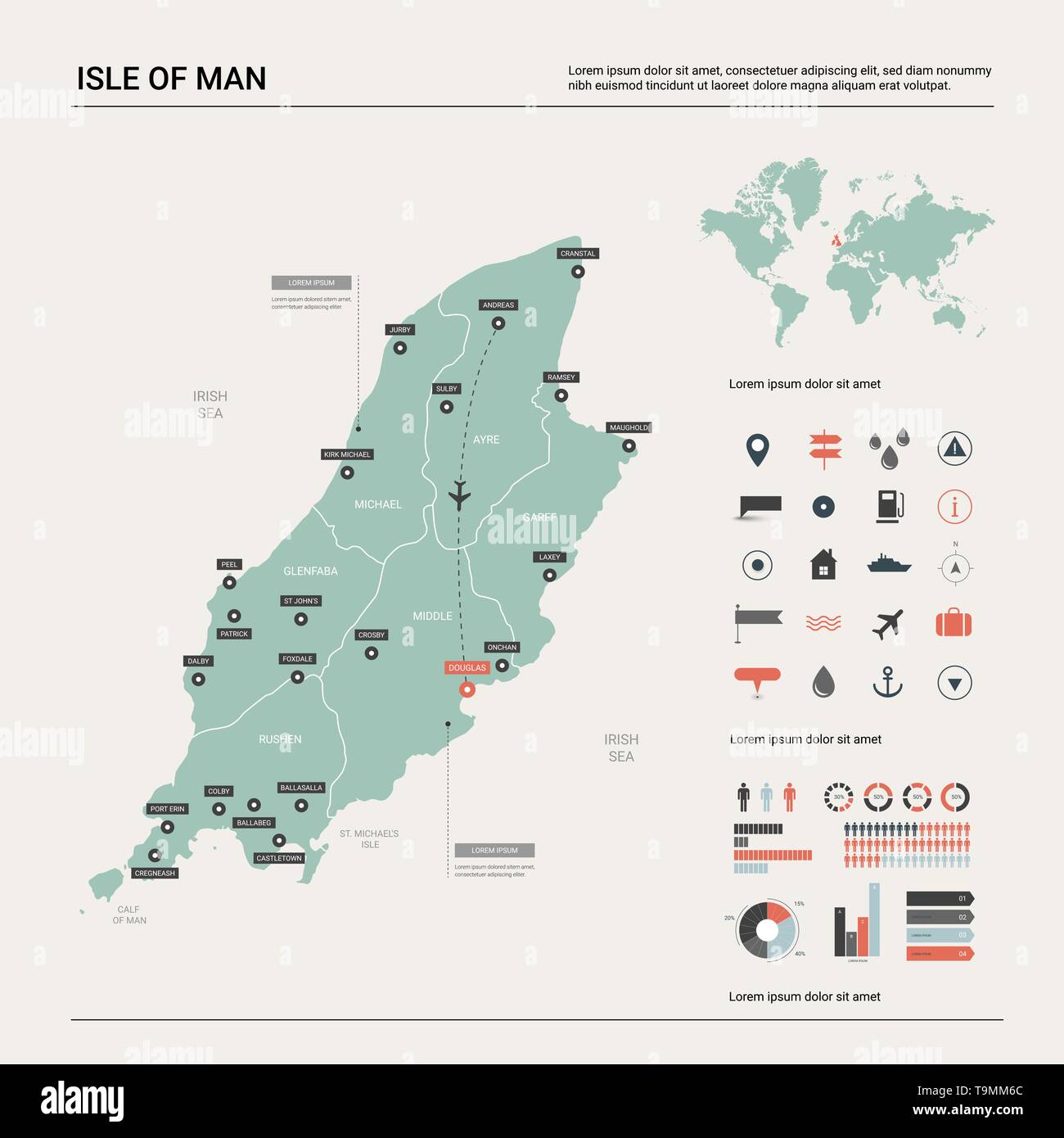 Mapa De Vectores De La Isla De Man Mapa Del País Con La División