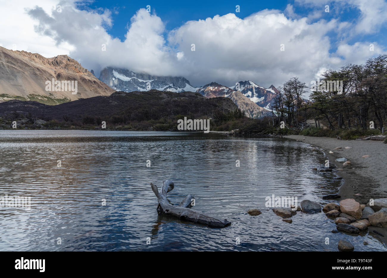 Lago Capri en el Parque Nacional Los Glaciares, cerca de El Chaltén, Argentina. Un sitio de Patrimonio Mundial de la UNESCO en la región de la Patagonia en América del Sur. Mount F Foto de stock