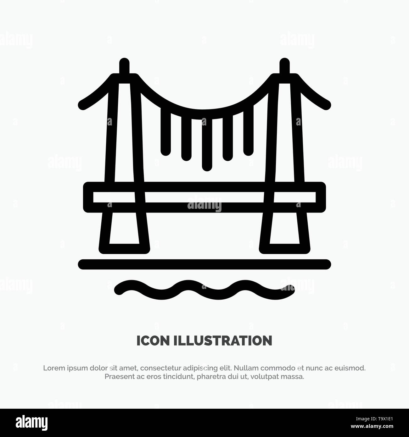 Puente, edificio, ciudad, paisaje urbano línea vector icono Ilustración del Vector