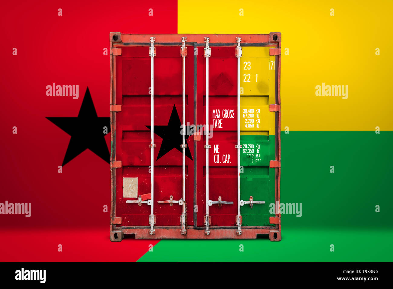El concepto de Guinea Bissau la exportaciónimportación, contenedor de