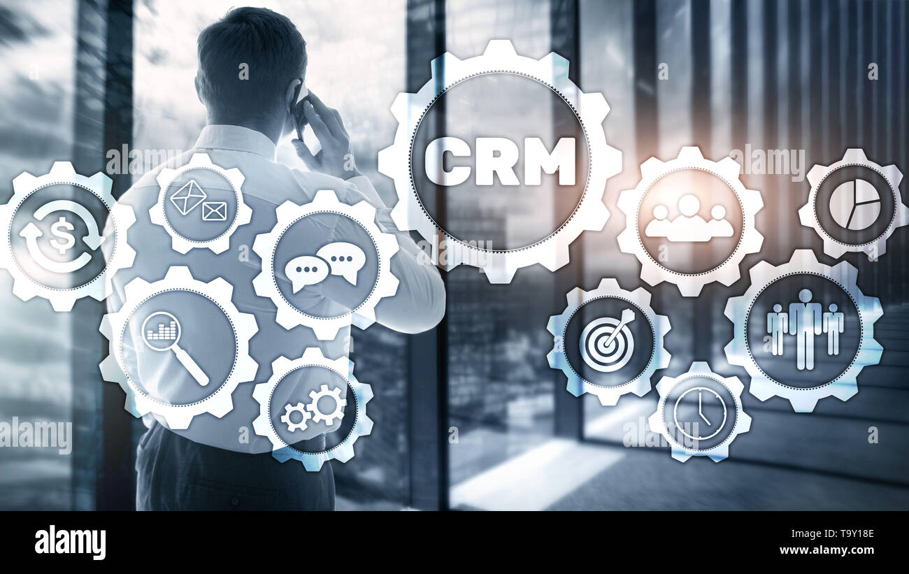 Análisis de la gestión de CRM cliente empresarial concepto de servicio. Gestión de relaciones Foto de stock