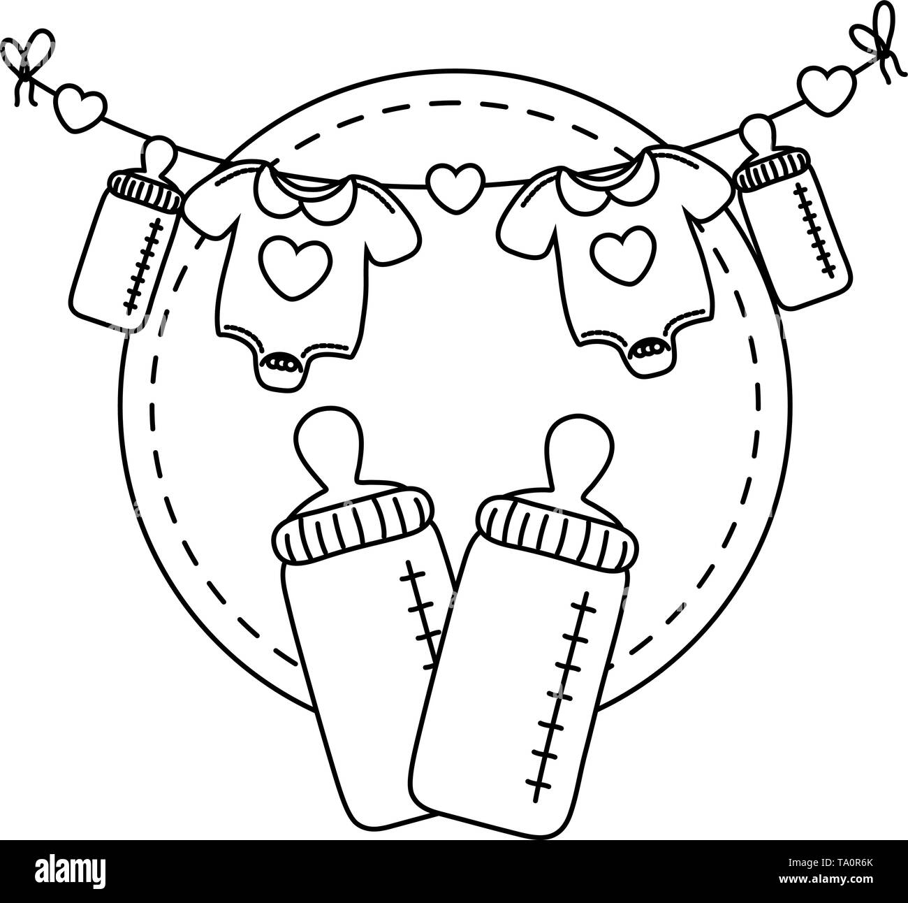 Bastidor Redondo con biberón ropa de bebé colgando tendedero cuerda ilustración diseño gráfico Imagen Vector de stock - Alamy