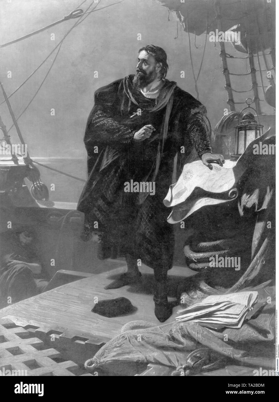 El explorador italiano, navegante y colonizador, Cristóbal Colón después de una pintura por Carl Piloty Foto de stock