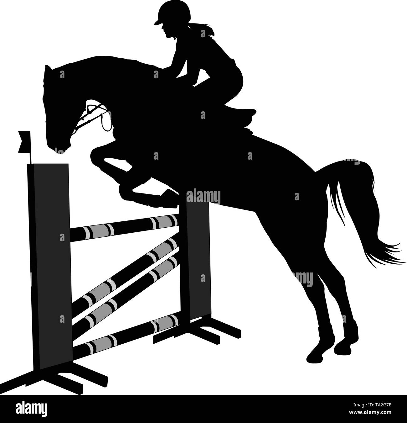 Show Jumping. caballo con jinete saltando un obstáculo silueta - vector Ilustración del Vector