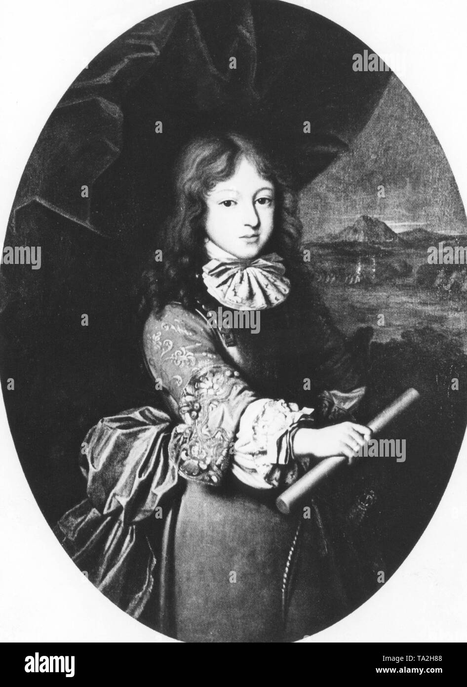 El Príncipe Electoral Emanuel Maximiliano II de Baviera, después de una pintura de Paul Mignard, circa 1674. Foto de stock