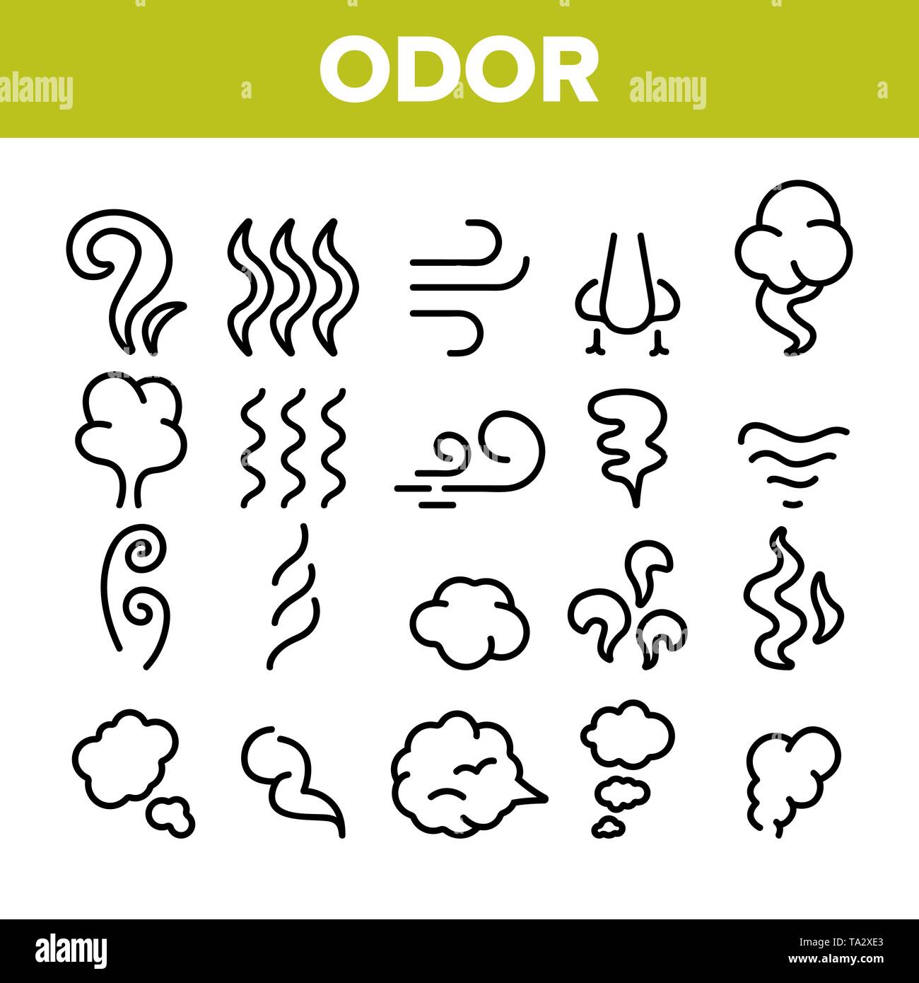 El olor de humo, olor Vector lineal conjunto de iconos Imagen Vector de  stock - Alamy