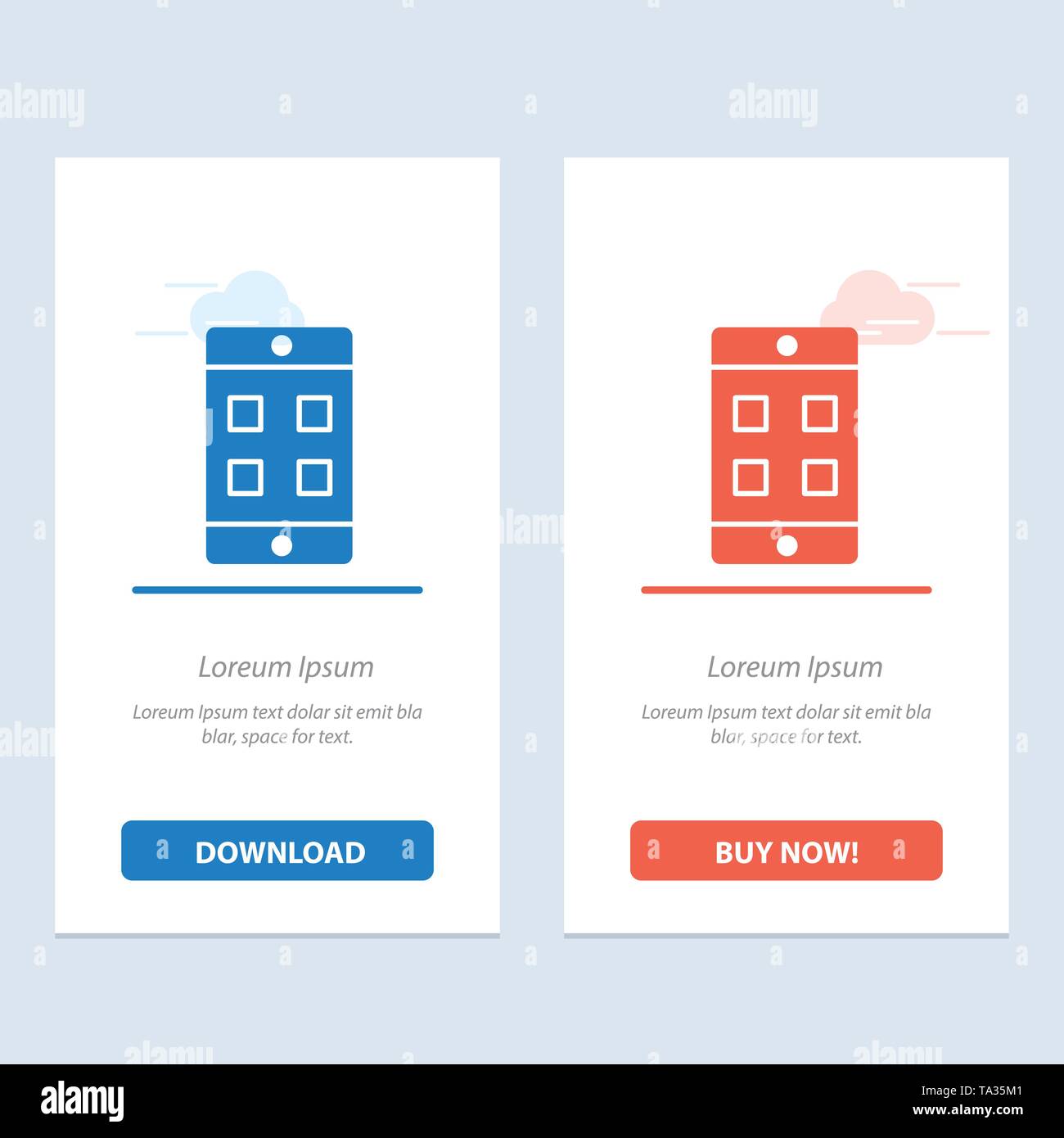 Mobile, la celda, el cuadro azul y rojo Descargar y comprar ahora widget web Plantilla de tarjeta Ilustración del Vector