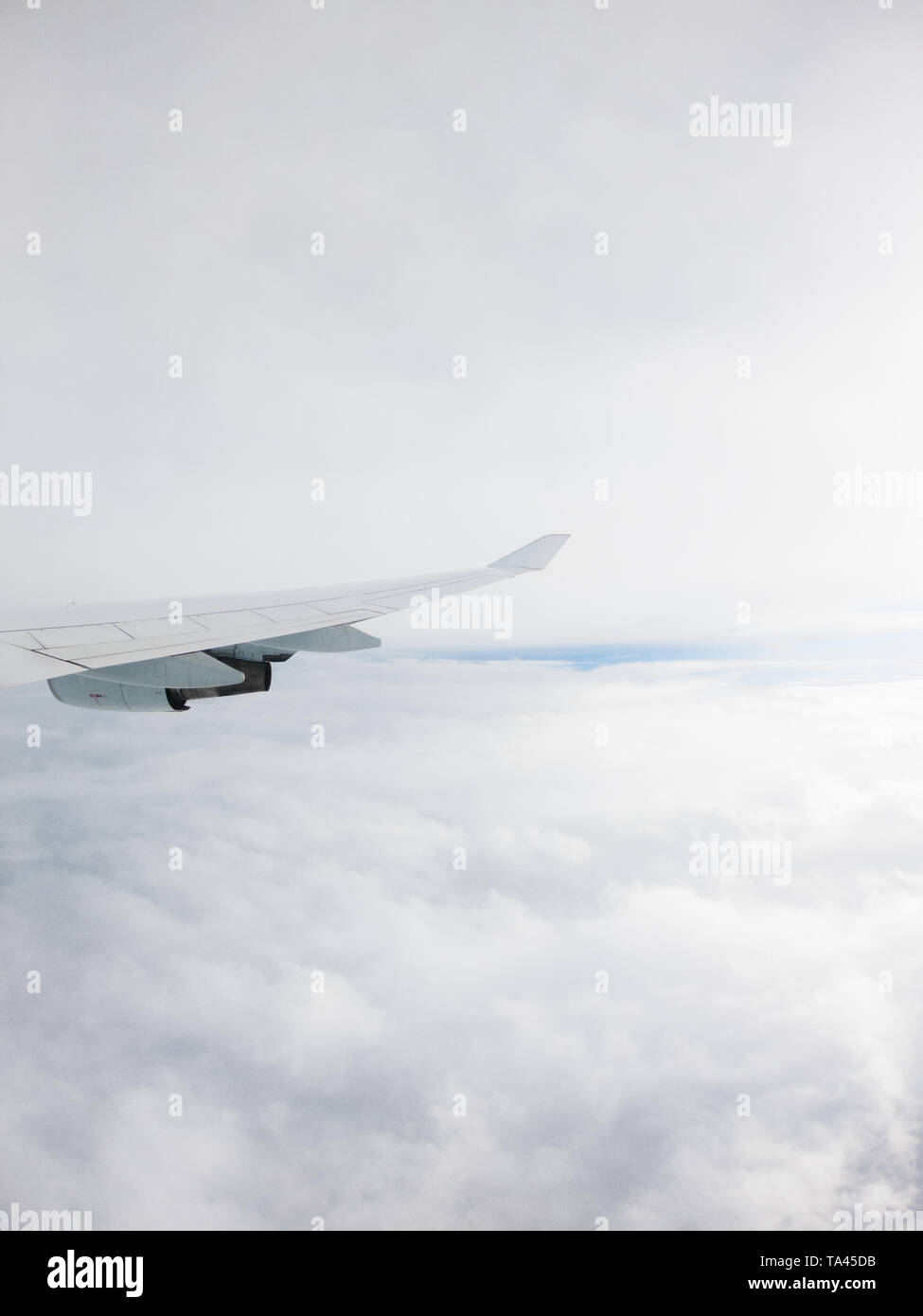Vista desde la ventana del avión en la aleta a lo largo de Tokio, en Japón. Viajar y volar por encima de las nubes Foto de stock