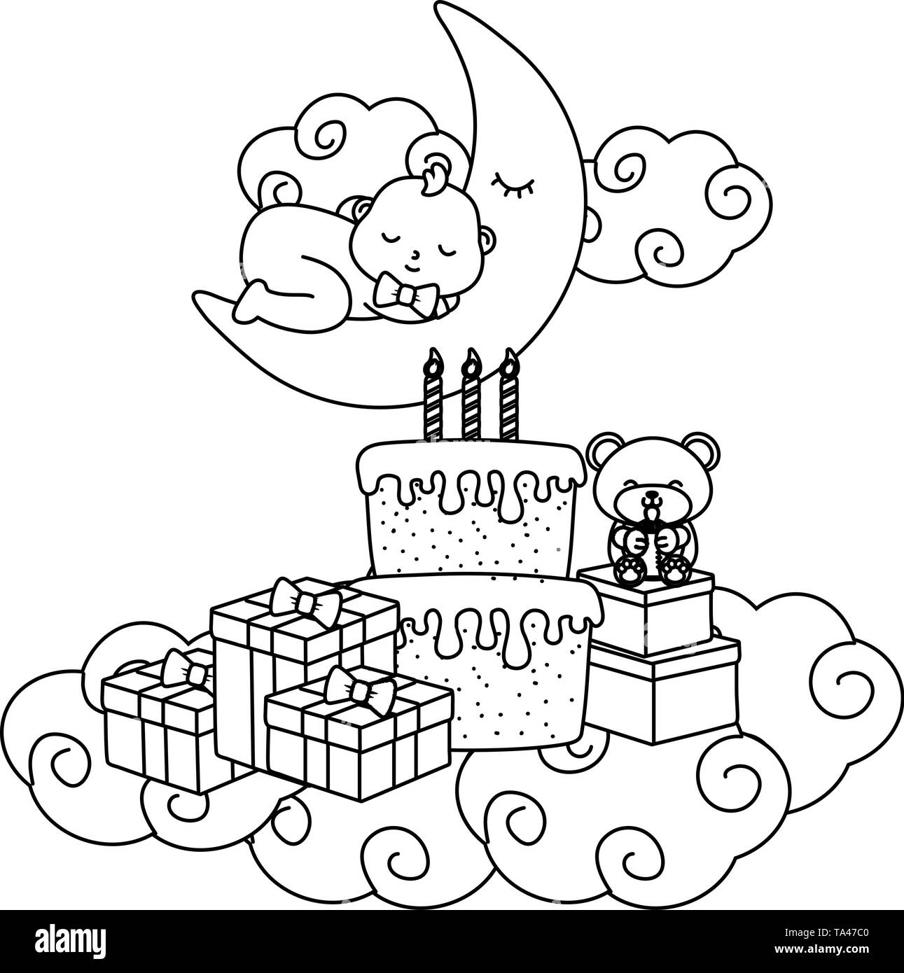 Iconos De Elemento Beb Cajas De Regalo Tarta Y Vela Encendida Bebe