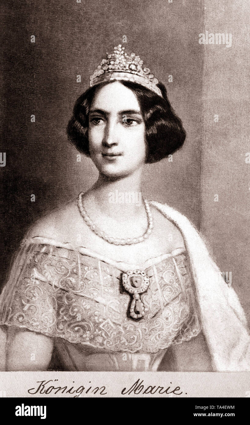 Esta pintura muestra a la Reina María de Baviera, esposa del rey Maximiliano II, madre de los dos enfermos mentales reyes Ludwig II y Otón I, después de un año de la coronación de su imagen. Foto de stock