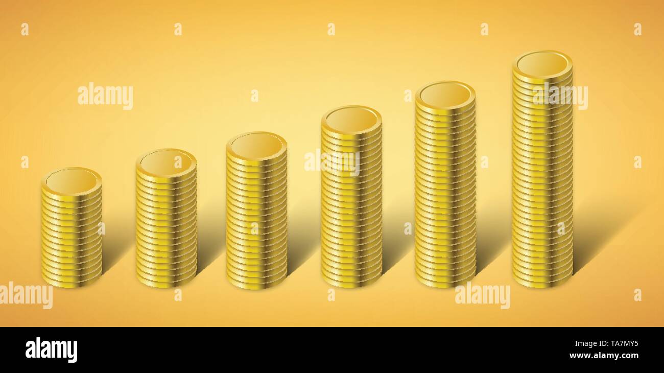 Ilustración de vector de pila de monedas. Monedas de oro dinero. Ahorro de dinero para el futuro. Ilustración del Vector
