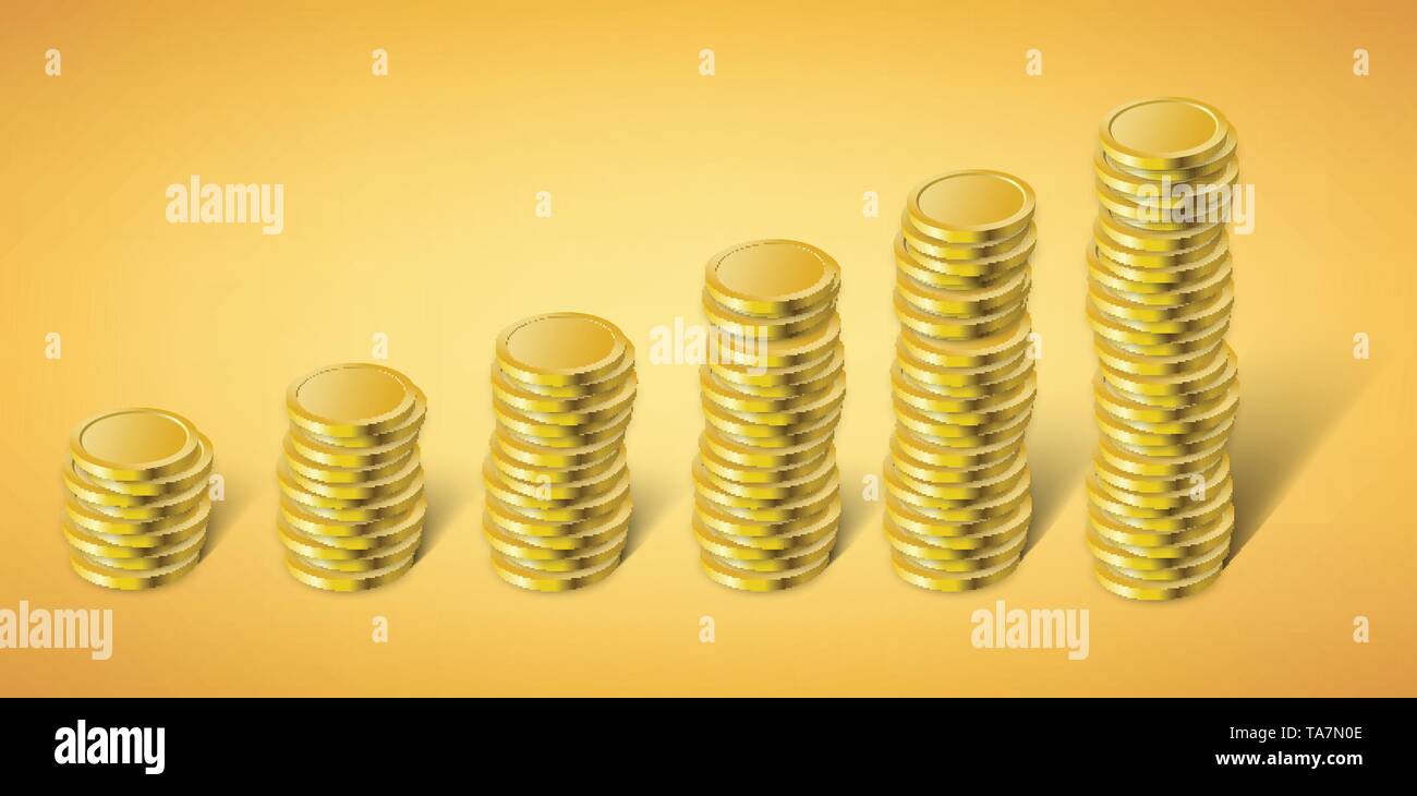 Ilustración de vector de pila de monedas. Monedas de oro dinero. Ahorro de dinero para el futuro. Ilustración del Vector