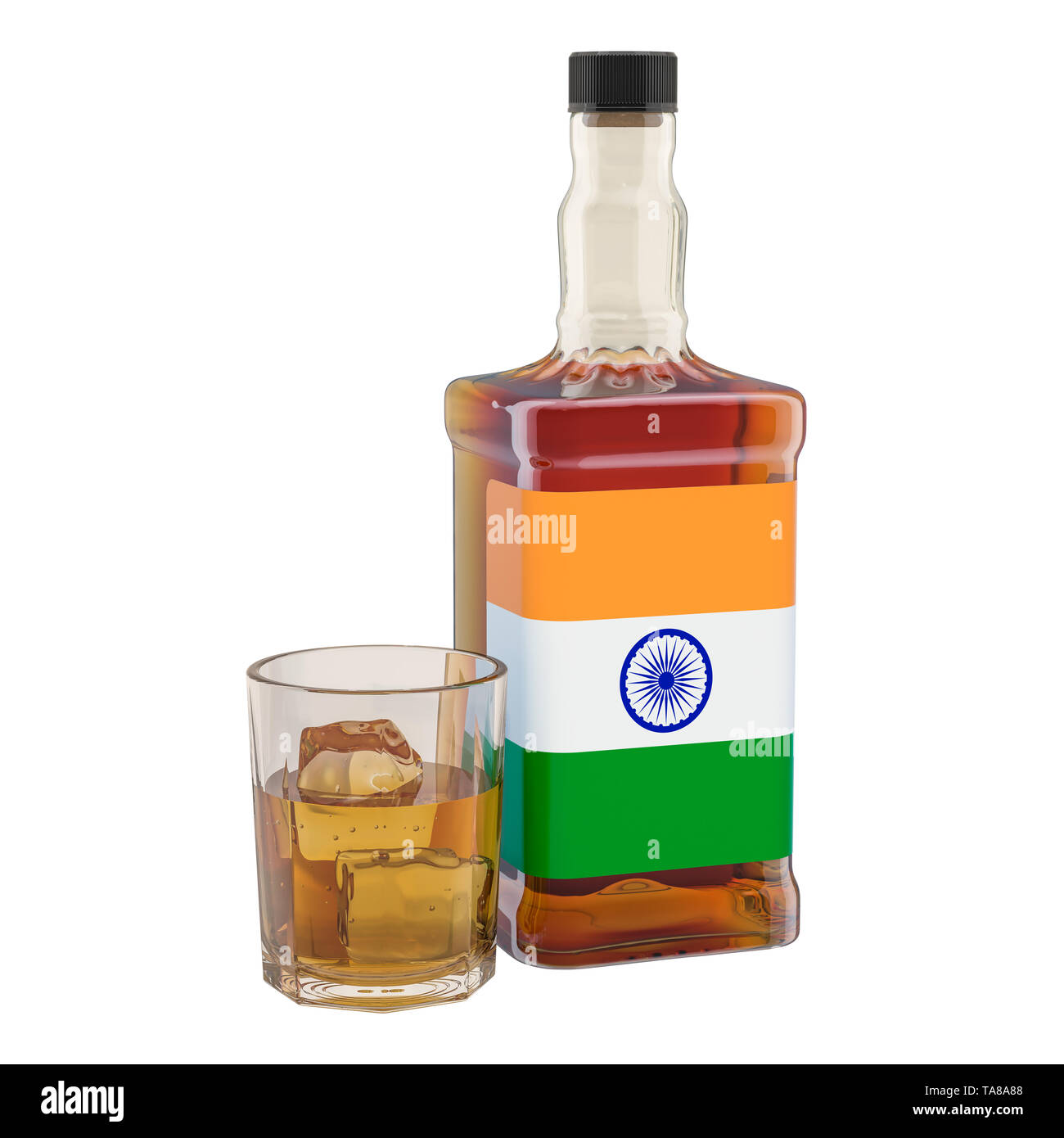 La producción y el consumo de bebidas alcohólicas en la India, el concepto. 3D rendering aislado sobre fondo blanco. Foto de stock