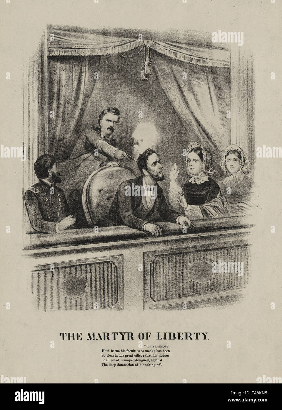 El mártir de la Libertad, el asesinato del Presidente Lincoln, el Teatro Ford, Washington, 14 de abril de 1865. Foto de stock