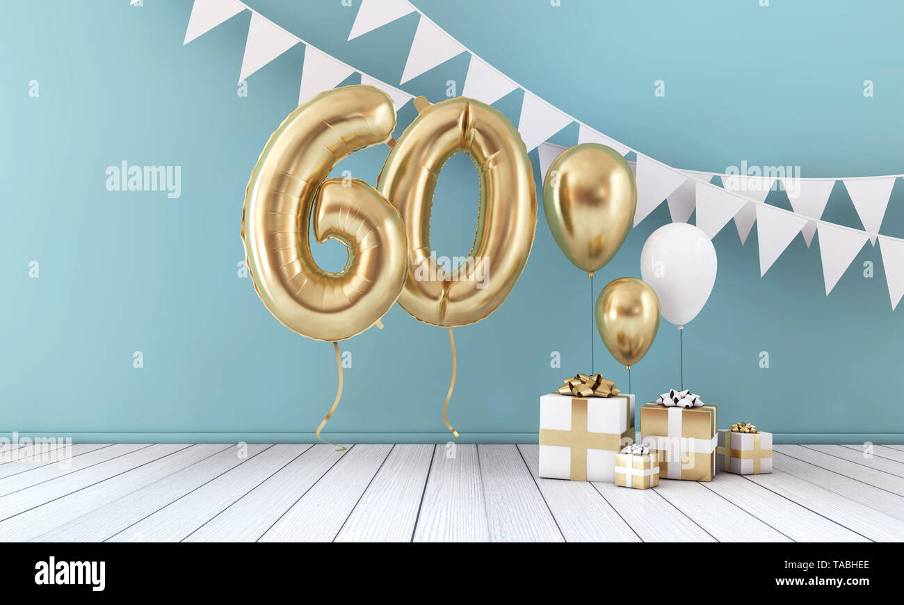 Feliz aniversario 60 lámina de oro globo antecedentes saludo. 60 años  aniversario logo plantilla- 60ª celebración con confeti. Photo Stock  Fotografía de stock - Alamy