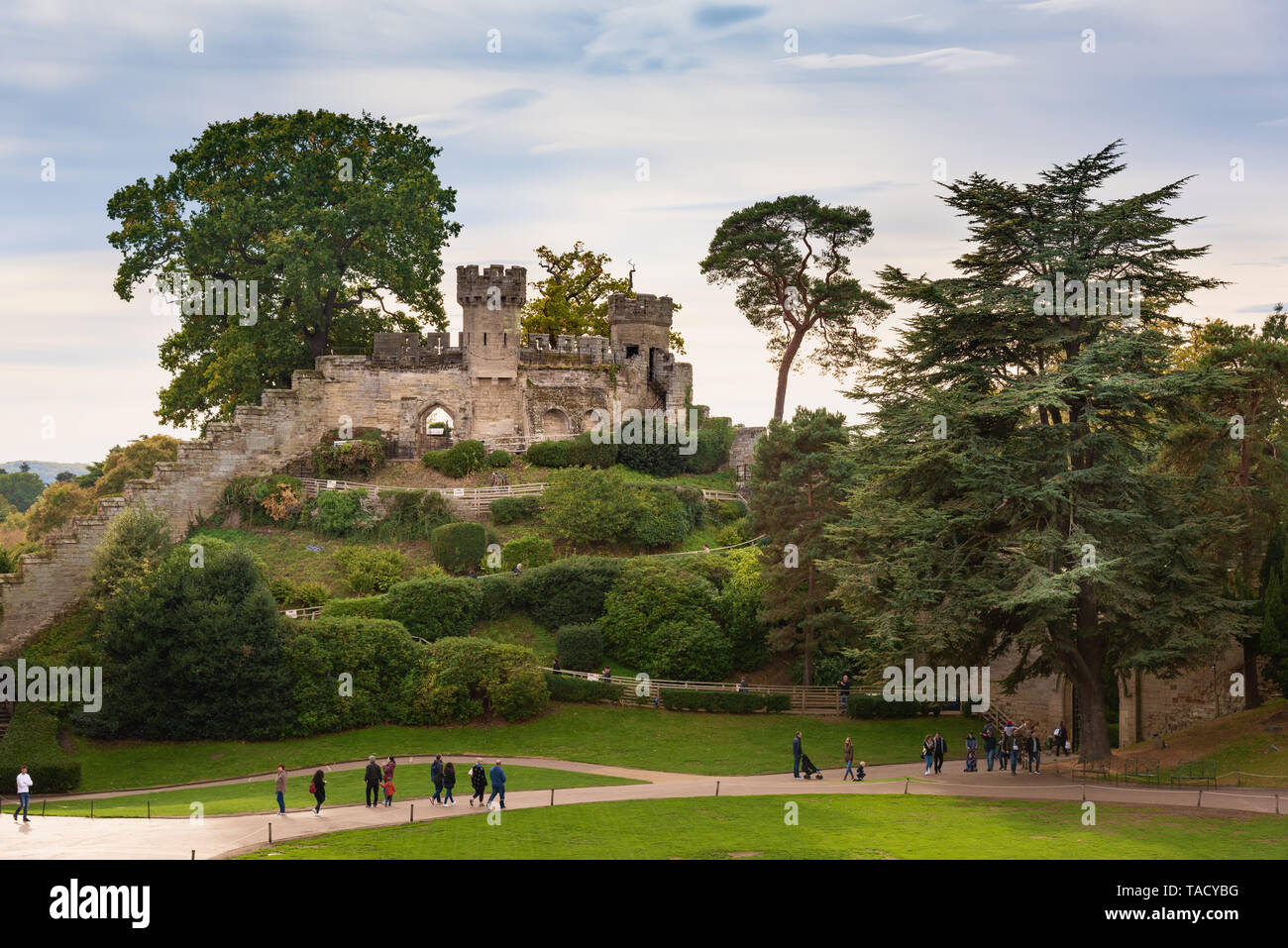 Ethelfleda's Mound, el castillo de Warwick, Warwick, Reino Unido Foto de stock