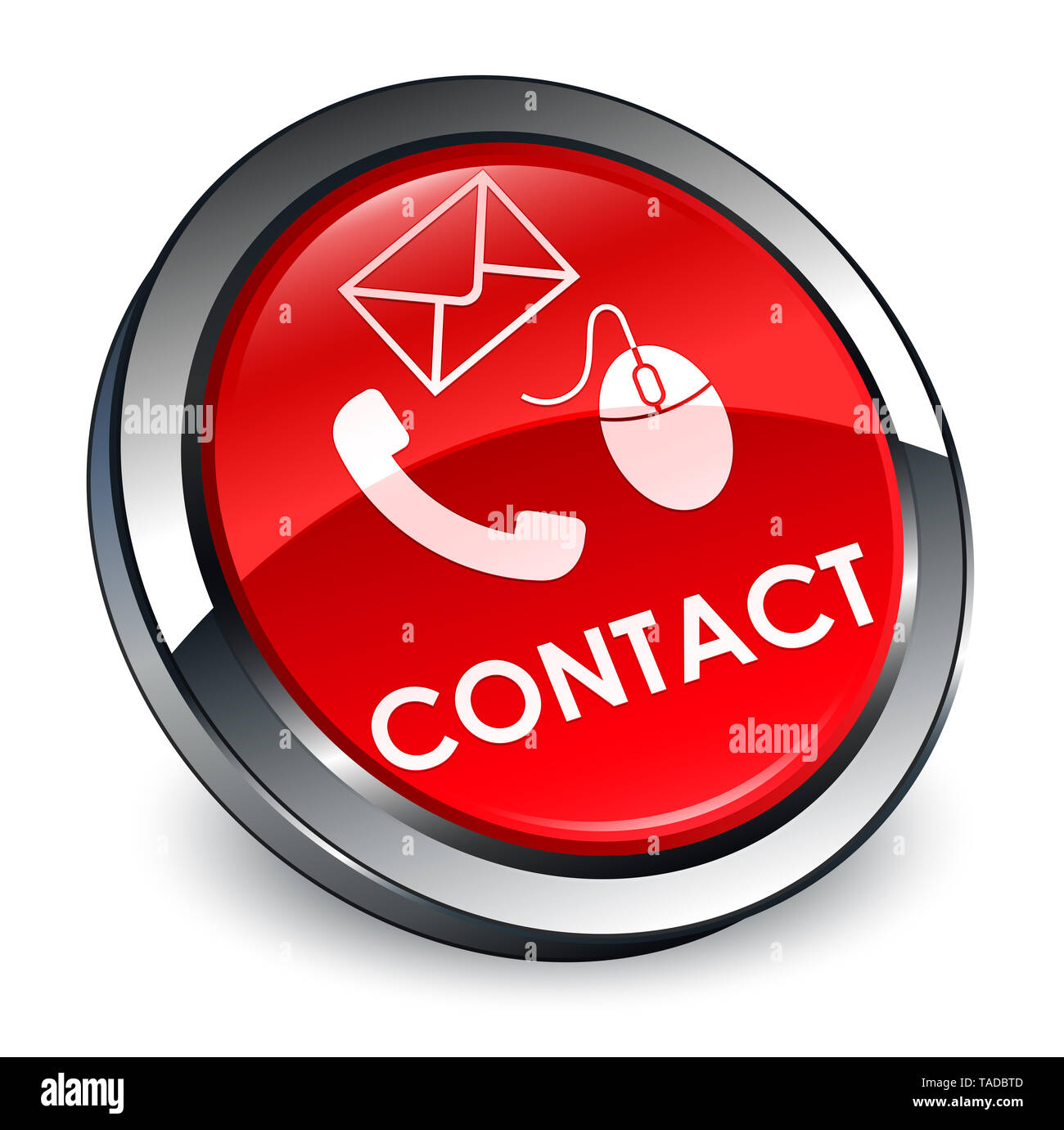 Teléfono de contacto (correo electrónico) y el icono del mouse rojo aislado en 3d botón redondo