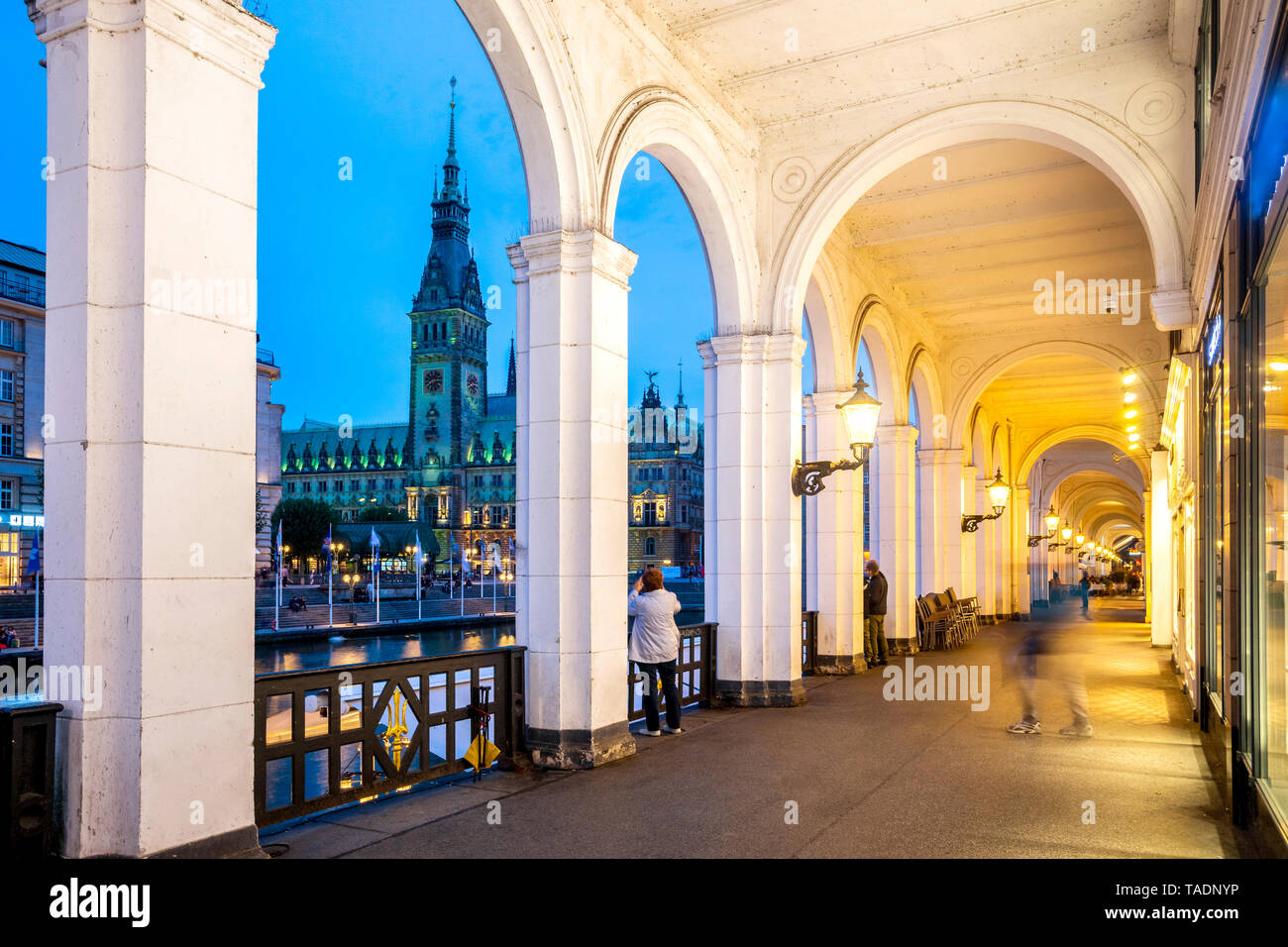 Alemania, Hamburgo, City Hall con lago Alster Foto de stock